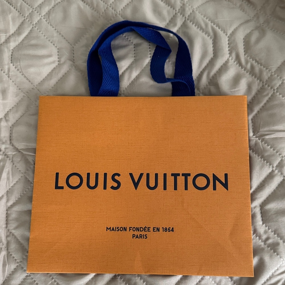 Louis Vuitton Authentic Orange Shopper with Blue Ribbon Handles